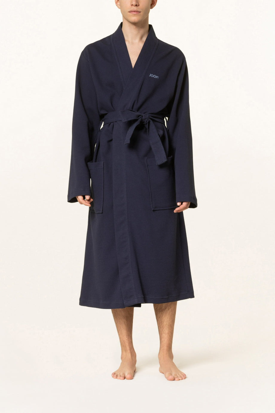 Erkek Bornozu, Waffle Pike, %100 Pamuk, Şal Yaka, Logo İşlemeli, Çift Kemer Halkalı