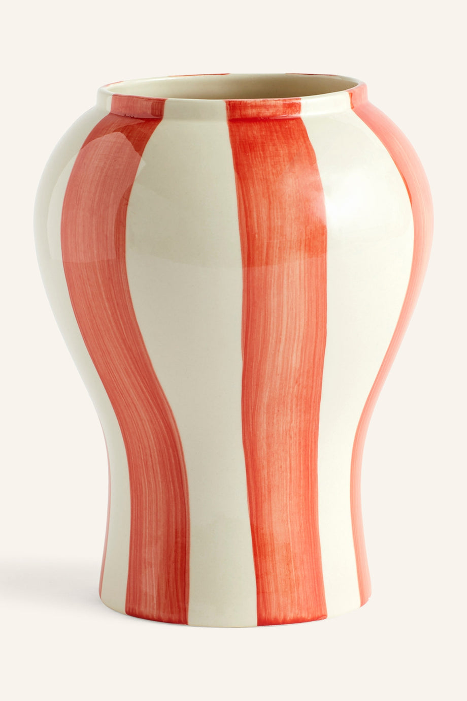 El Boyaması Çizgili Desenli Seramik Vazo,Laila Gohar Tasarımı, 22 cm