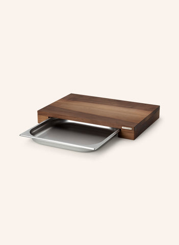 Çekmeceli Kesme Tahtası 48 x 32,5 cm , Ceviz Ağacı, Paslanmaz Çelik Çekmece