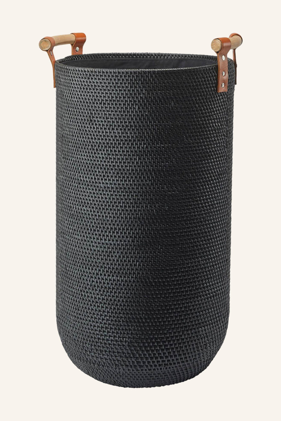 CINO Kirli Sepeti 58 L, Rattan, 60 cm Yükseklik, Deri Saplı, Keten Torbalı