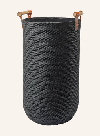 CINO Kirli Sepeti 58 L, Rattan, 60 cm Yükseklik, Deri Saplı, Keten Torbalı