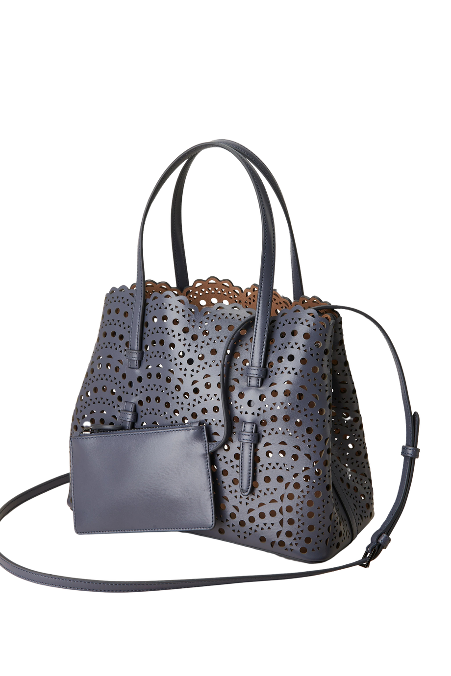 Mina 25 Deri El Çantası, Delikli Tasarım, Çıkarılabilir Pouch ve Askılı, İtalya Yapımı