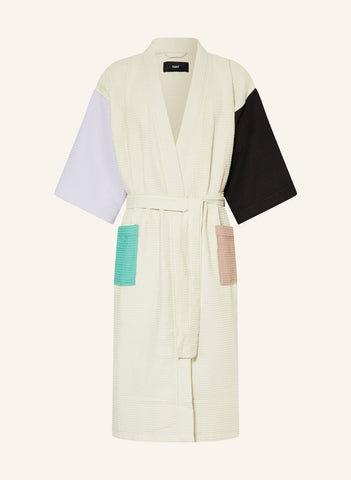 Unisex Kimono, Renk Bloklu, Şal Yakalı, %60 Pamuk, 125 cm Uzunluk