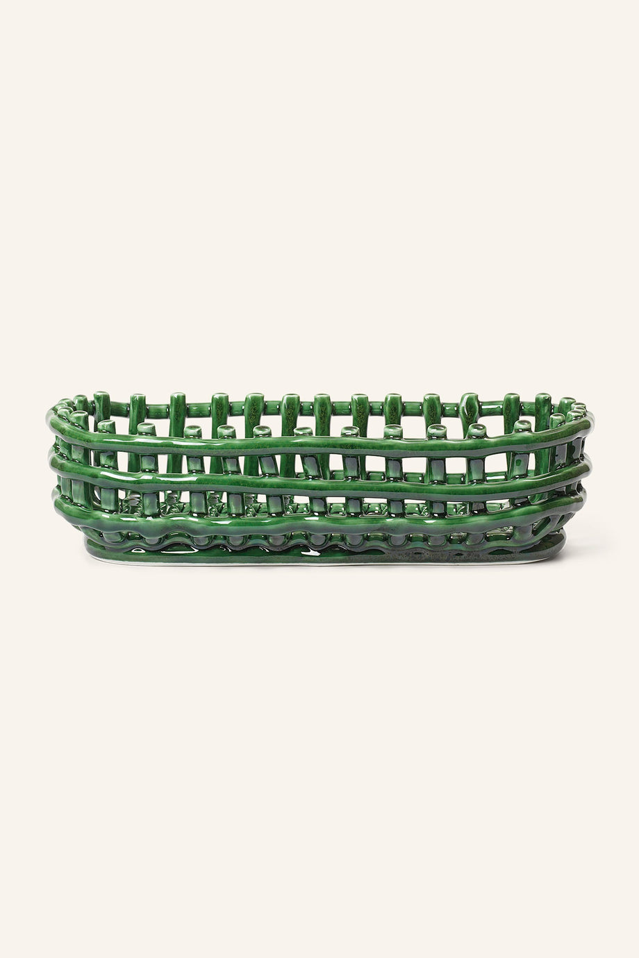 Ferm LIVING Seramik Sepet, El Yapımı, Örgülü Tasarım, Sırlı Yüzey, 15x30 cm