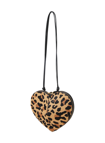 Le Coeur Kalp Omuz Çantası, Animal Print Deri, Ayarlanabilir Askı, İtalya Yapımı