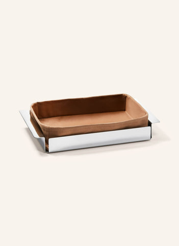 A TAVOLA Ekmek Sepeti, Paslanmaz Çelik ve Keten Tekstil, 5x25x16 cm