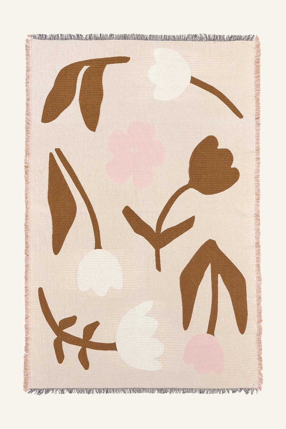 Çiçek Desenli Jakarlı Pamuklu Örtü – 130 x 180 cm