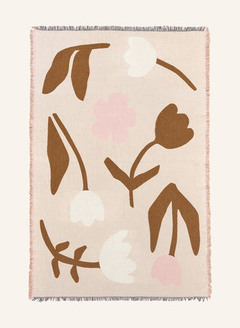 Çiçek Desenli Jakarlı Pamuklu Örtü – 130 x 180 cm