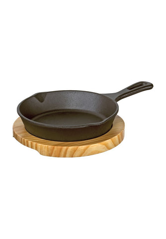 I BBQ Döküm Grill & Servis Tavası, 18 cm, Ahşap Tepsili, Isı Tutma Özellikli