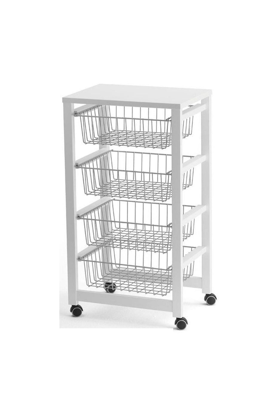 GINGERONE Mutfak Servis Arabası, Beyaz, 4 Metal Sepetli