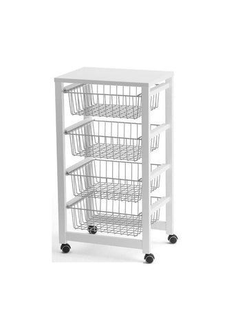 GINGERONE Mutfak Servis Arabası, Beyaz, 4 Metal Sepetli