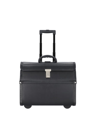 2 Tekerlekli Pilotentrolley 46 cm Laptop Bölmeli, Siyah, Suni Deri