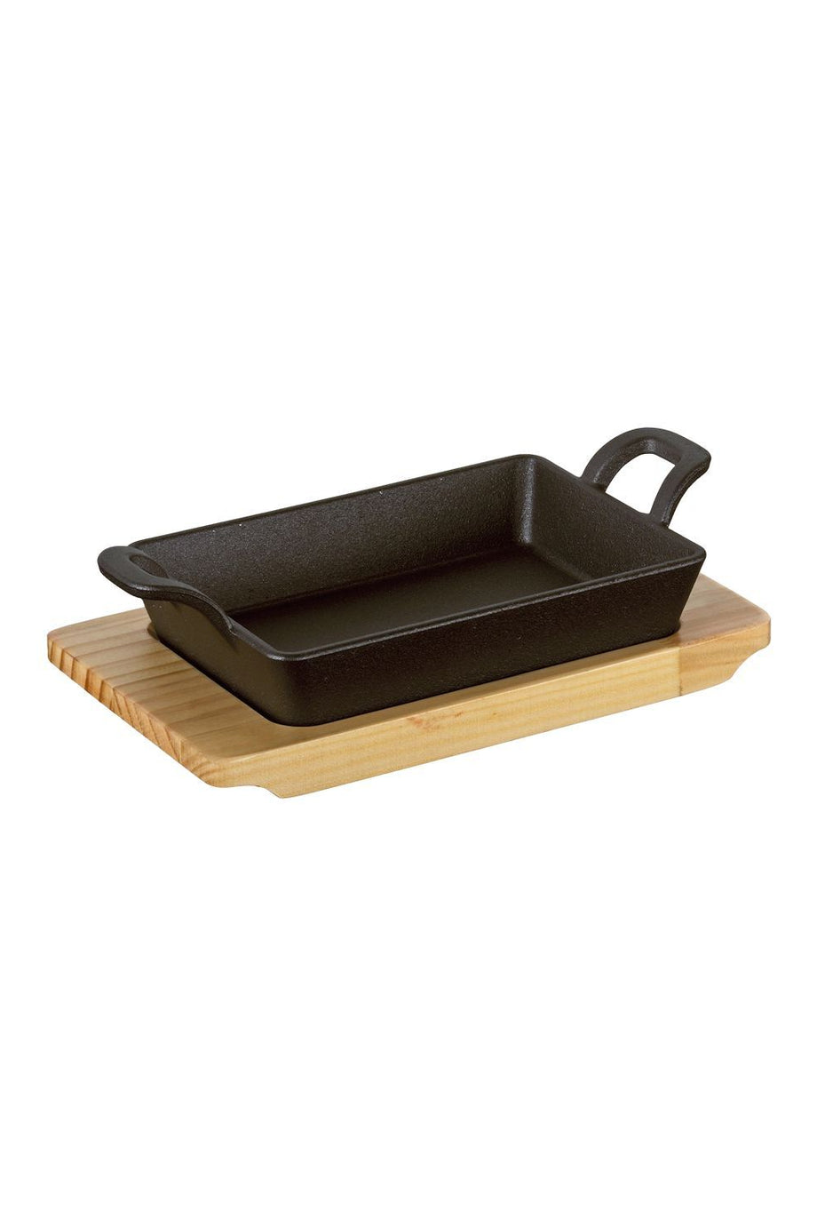 Döküm Servis Tavası, Ahşap Tepsili, Grill ve Fırın Uyumlu, 20,5x12,5x6 cm