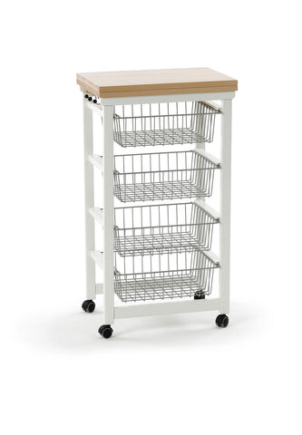 GASTONCINO Katlanabilir Mutfak Arabası, Beyaz, 4 Sepetli