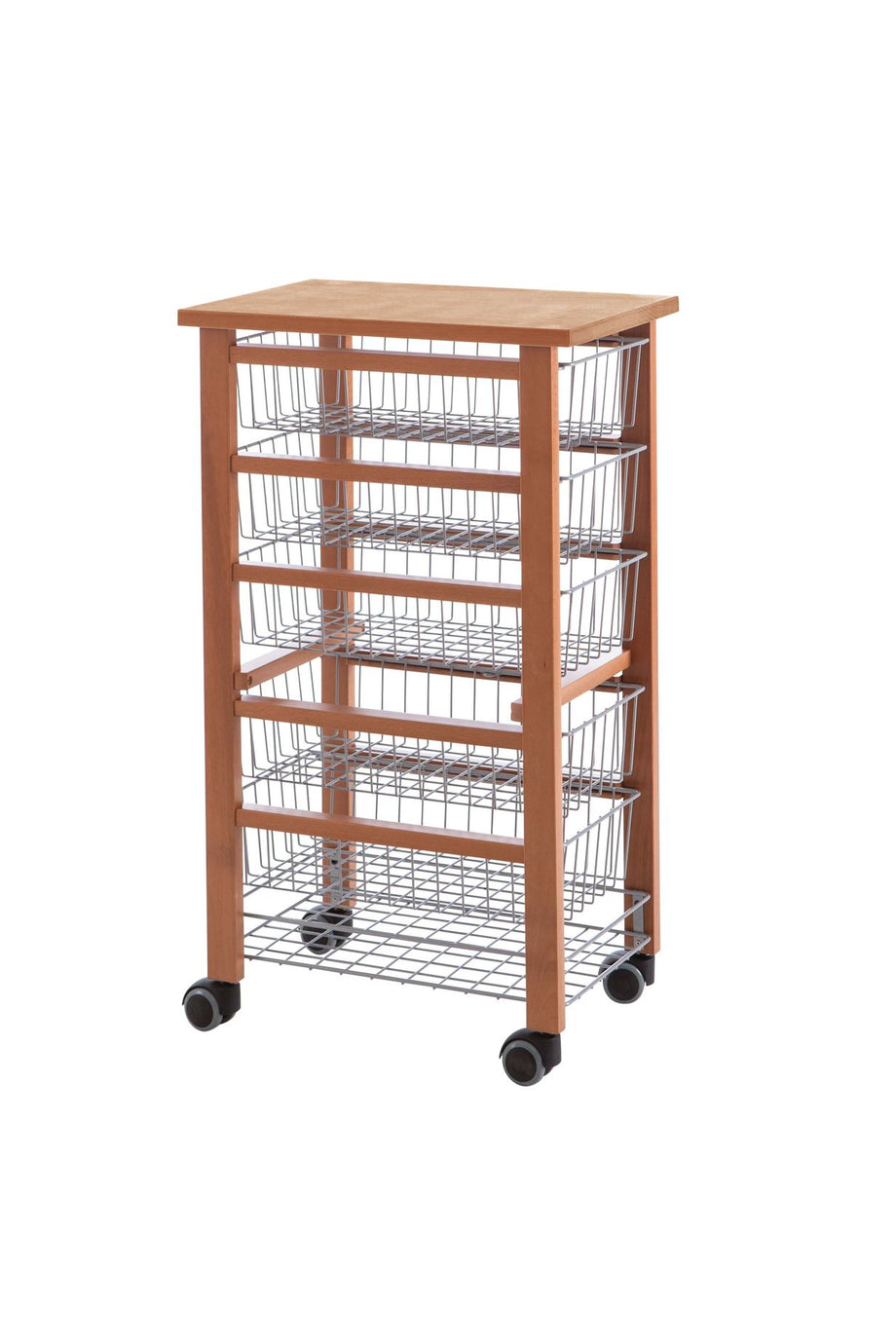 KÜCHENWAGEN OLIVER, 5 Sepetli Masif Kayın Mutfak Arabası