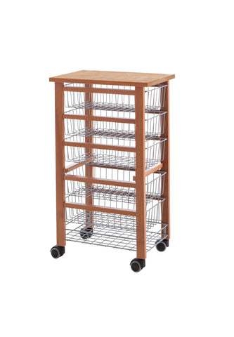 KÜCHENWAGEN OLIVER, 5 Sepetli Masif Kayın Mutfak Arabası