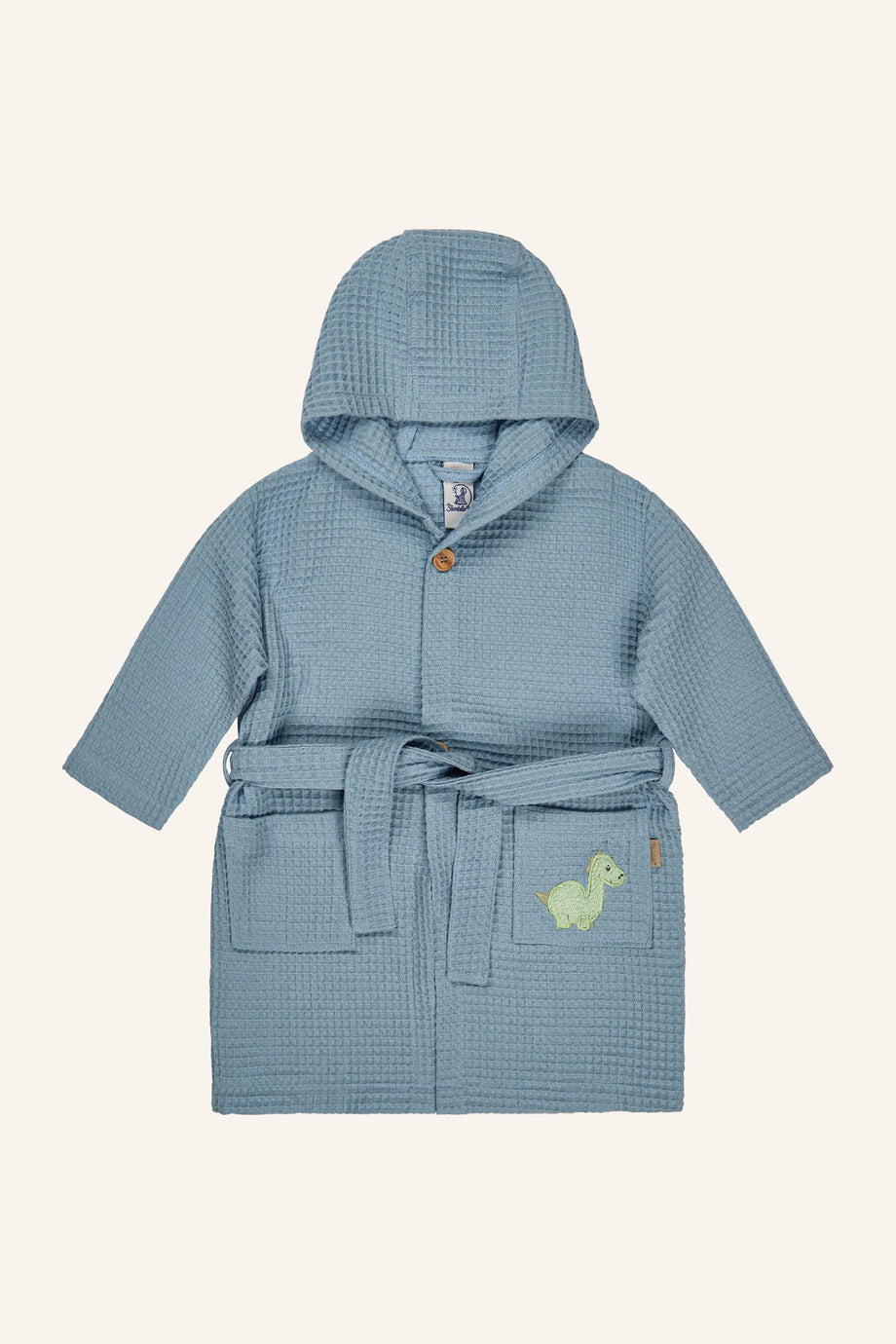 Dino Rexi Çocuk Bornoz %100 Pamuk Wafflepikee Kapüşonlu Aplikeli