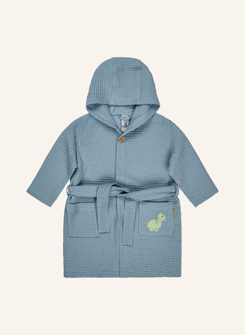 Dino Rexi Çocuk Bornoz %100 Pamuk Wafflepikee Kapüşonlu Aplikeli