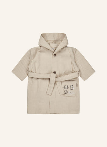 Bauernhof Çocuk Bornoz %100 Pamuk, Waffelpikee, Kapüşonlu, Ahşap Düğmeli
