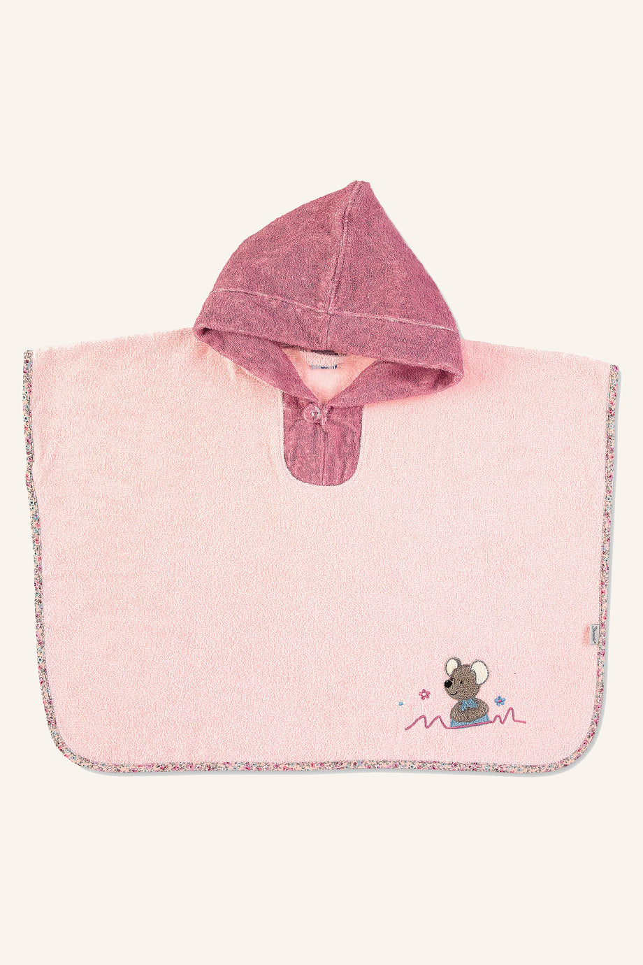 Mabel Poncho 100% Pamuk, Frottee, Kapüşonlu, Fare Mabel Motifli