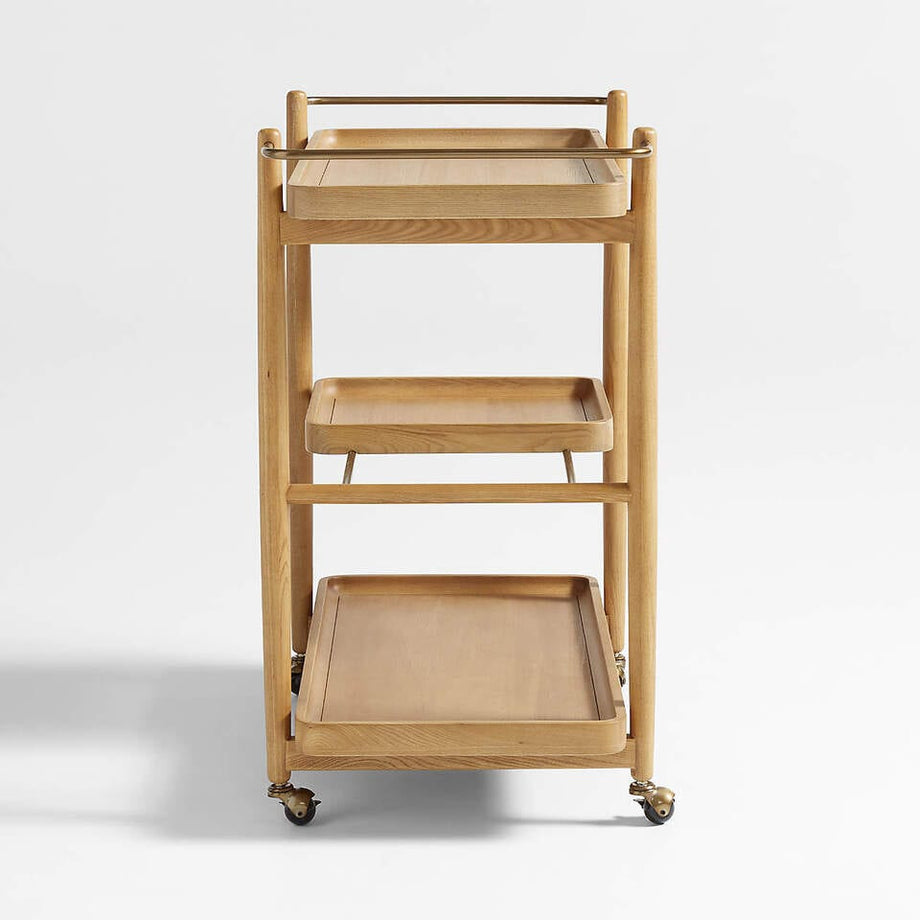 Vitae 36" Doğal Masif Karaağaç Ahşap Bar Arabası, Çıkarılabilir Tepsi ve Modern Tasarım