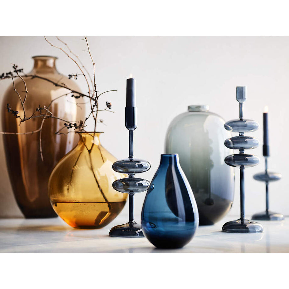 Zeri Amber Cam Vazo 10" El Üflenen Kehribar ve Şeffaf Cam Tasarımı