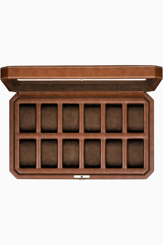 12 Yuvalı Lüks Saat Kutusu, Büyük Cam Kapaklı, Deri, Erkek Saat Düzenleyici