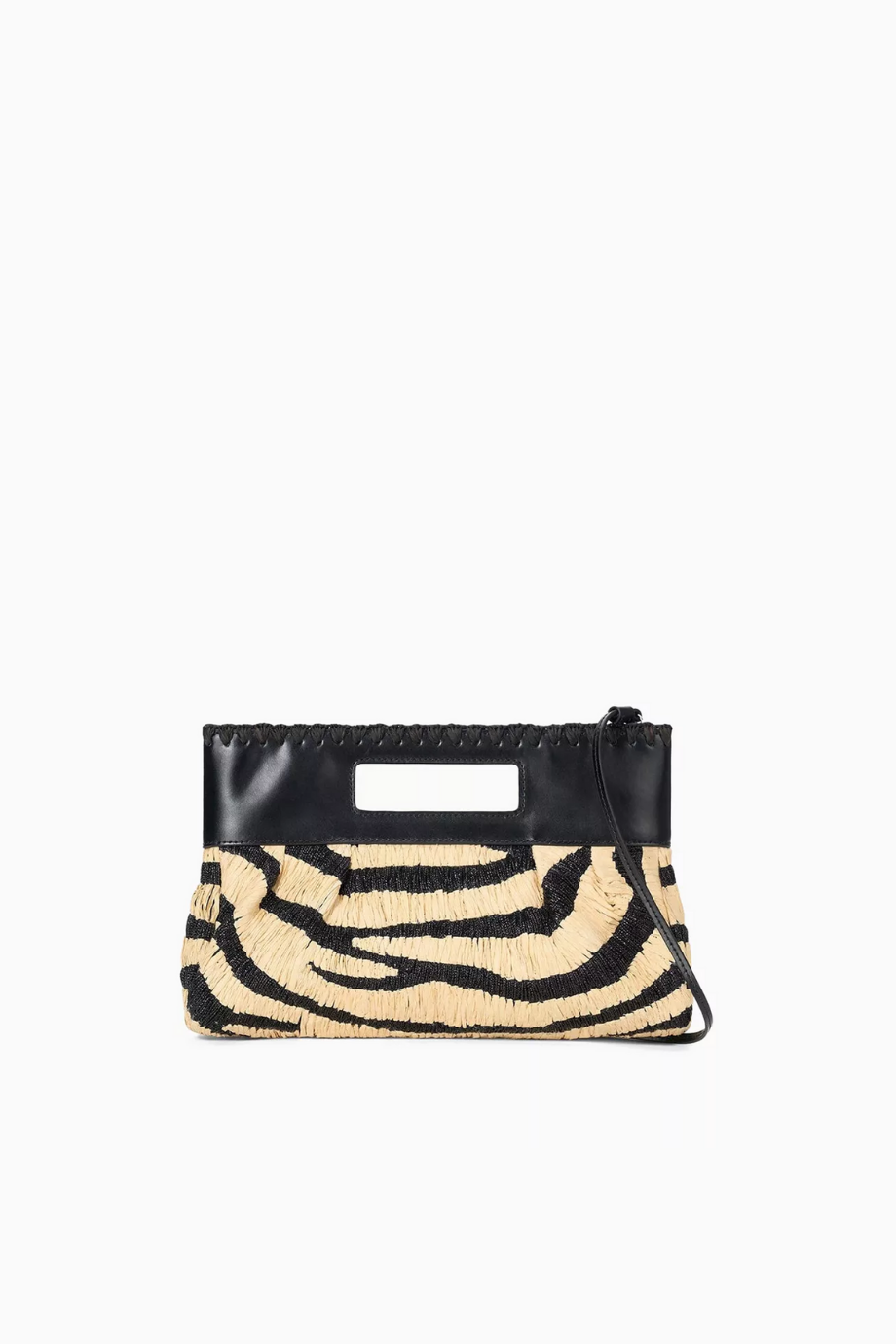 Zebra Desenli Clutch Çanta, Rafya & Deri Lena , Çok Yönlü Şıklık