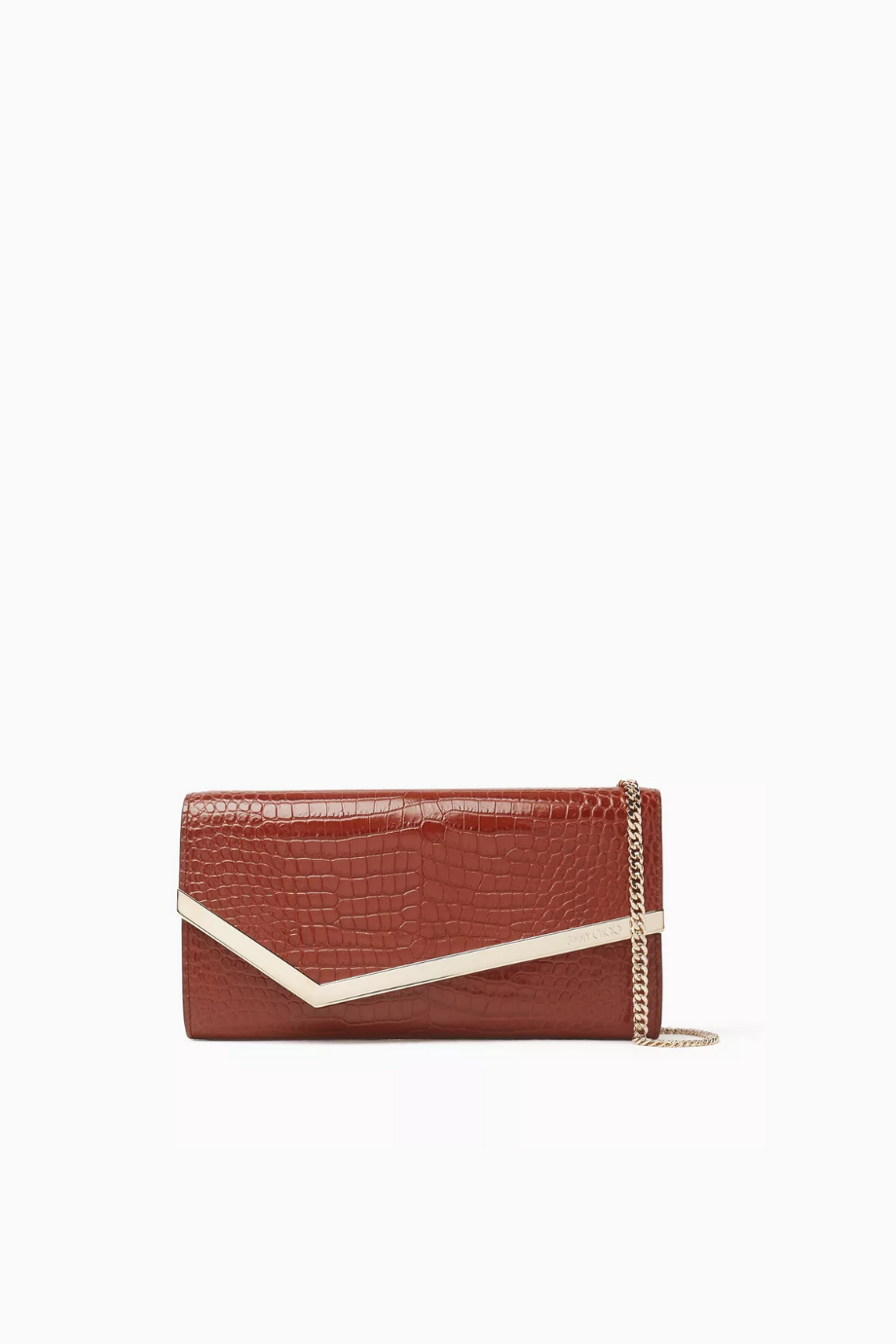 Dokulu Deri Emmie Clutch, Şık & Zamansız, Altın Tonlu Metal Kenar