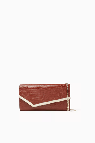 Dokulu Deri Emmie Clutch, Şık & Zamansız, Altın Tonlu Metal Kenar