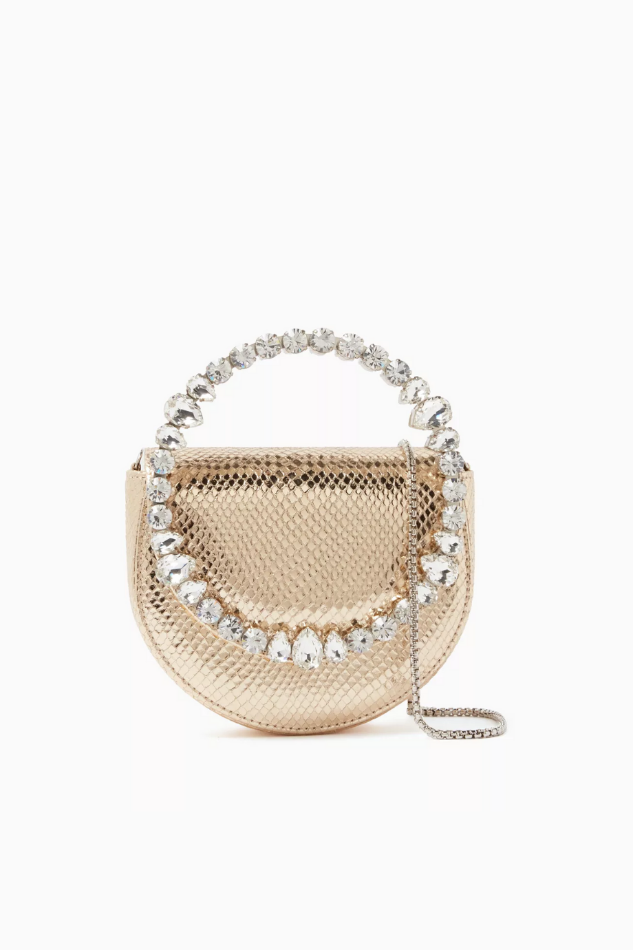 Mini Lily Eternity Yılan Derisi Desenli Çanta, Parlak & Şık, Kristal İşlemeli