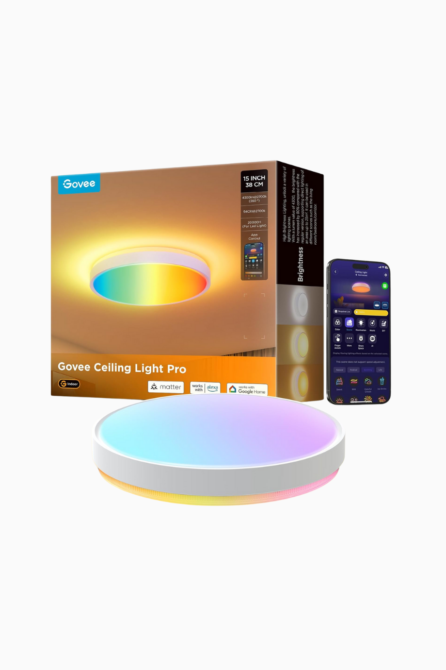 RGBIC Tavan Lambası, 48,5 W, Akıllı LED & Arka Aydınlatmalı