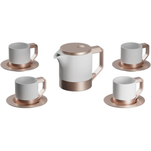 Çay Takımı, Yivli Porselen ve Alüminyum Malzeme