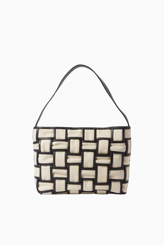 Tuval Deseni Kenarlı Dokuma Mini Tote Çanta, Şık & Fonksiyonel, Sığır Derisi