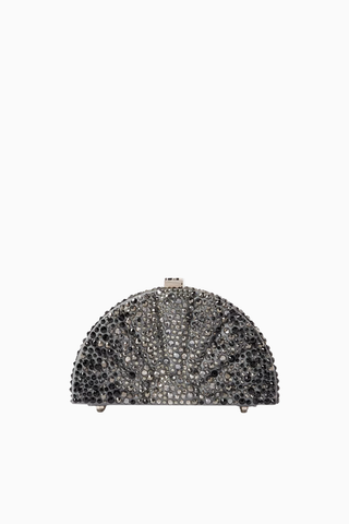 Kristal İşlemeli Fan Deri Çanta, Heykelsi & Zarif, Çakıllı Deri