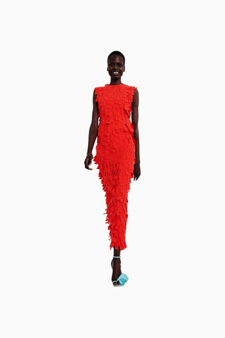 Kadın Kırmızı Çokgen Katmanlı Fırfırlı Etek