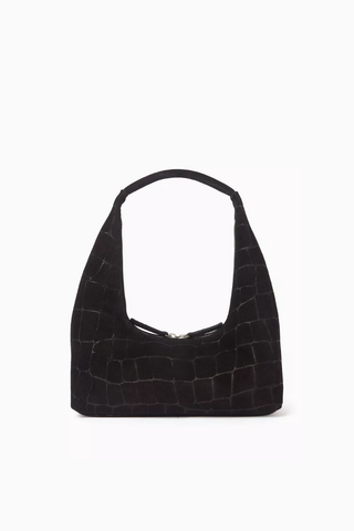 Süet Küçük Hobo Omuz Çantası, Minimal & Şık, Timsah Derisi Desenli