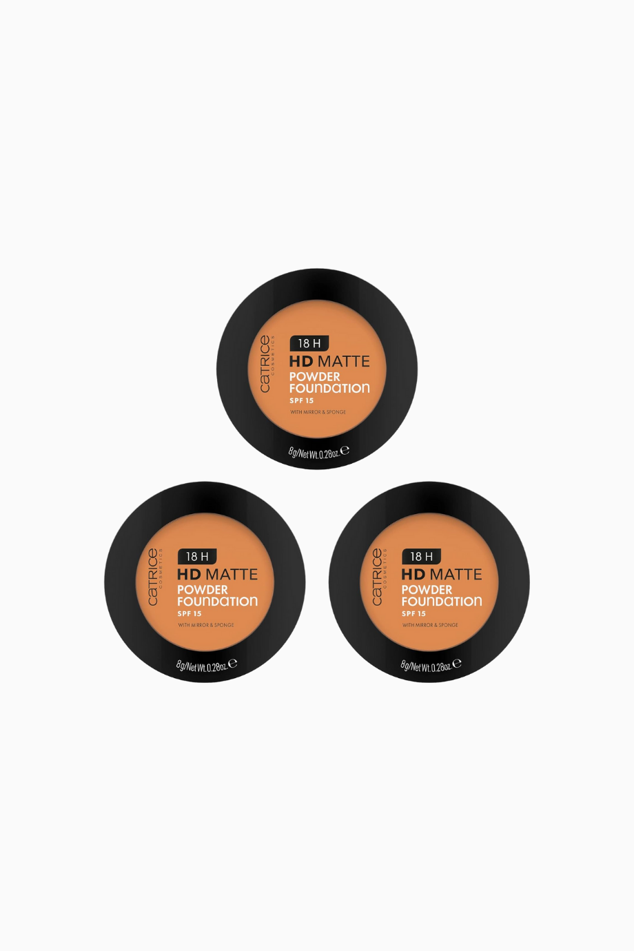 18H HD Mat Pudra Fondöten 3’lü Set Uzun Ömürlü, SPF 15, Matlaştırıcı, Vegan, 24 g