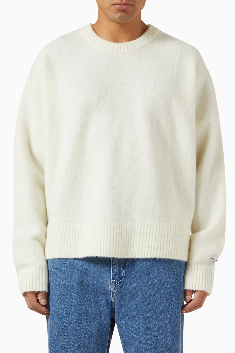 Mohair Blend Crewneck Lüks Dokulu Oversize Erkek Kazak