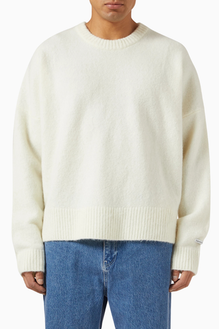 Mohair Blend Crewneck Lüks Dokulu Oversize Erkek Kazak