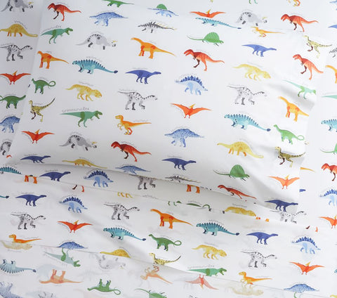 Finn Dino Organik Pamuklu Çarşaf Seti ve Yastık Kılıfı, Dinazor Desenli