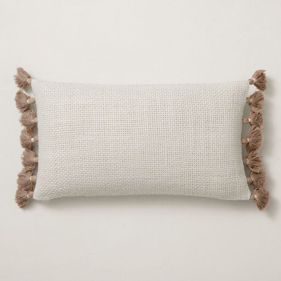 İki Renkli Kalın Keten Püsküllü Yastık Kılıfı 30x53 cm, El Dokuması Şıklık