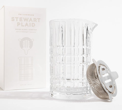 Stewart Plaid Kokteyl Karıştırma Bardağı ve Süzgeç Seti, Şeffaf Cam ve Paslanmaz Çelik Tasarım