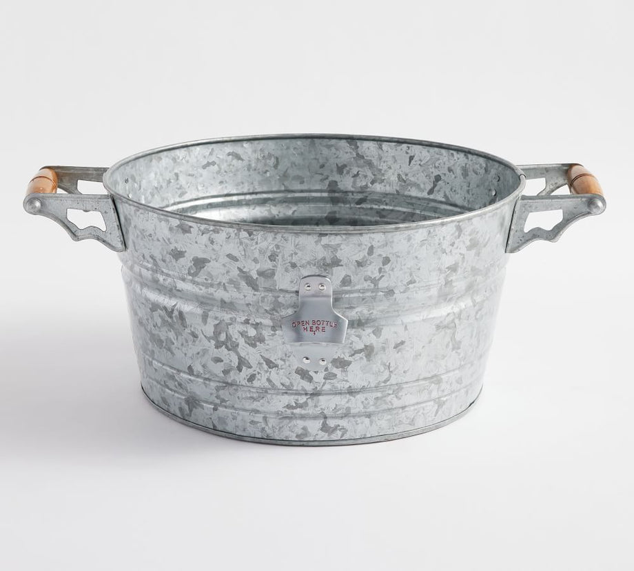 Galvanizli Metal Parti Kovası, Şişe Açacağı ve Ahşap Kulplarla Dayanıklı Tasarım