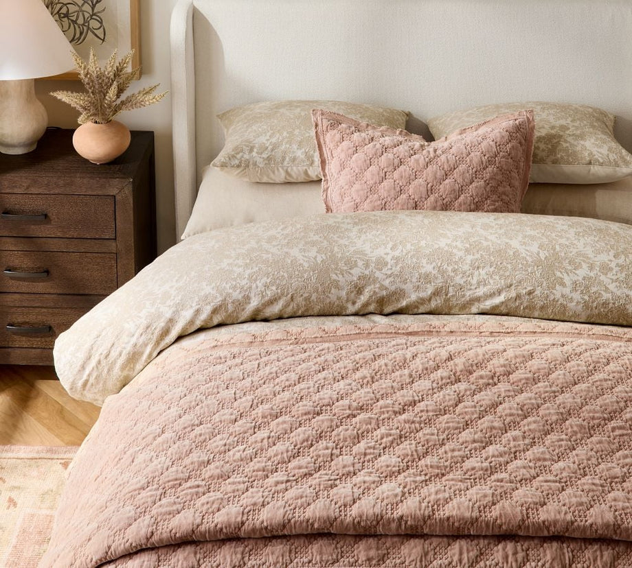 Sorrel Toile Jakarlı Yorgan Kılıfı,%100 Pamuk Malzeme, Gold