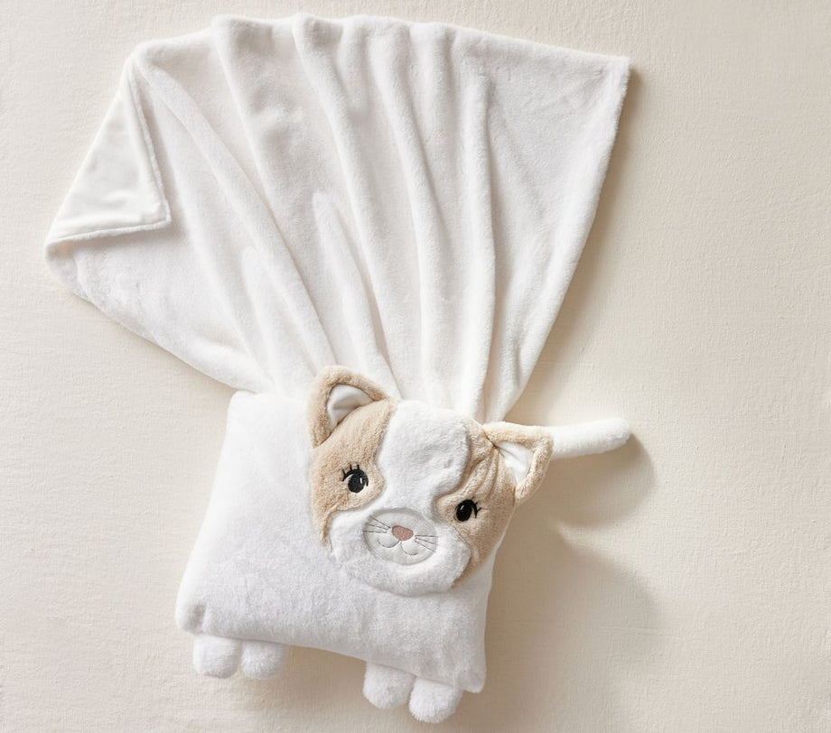 Juniper Kitty Sahte Kürk Yastık ve Battaniye Seti, Yumuşak ve Sevimli Tasarım