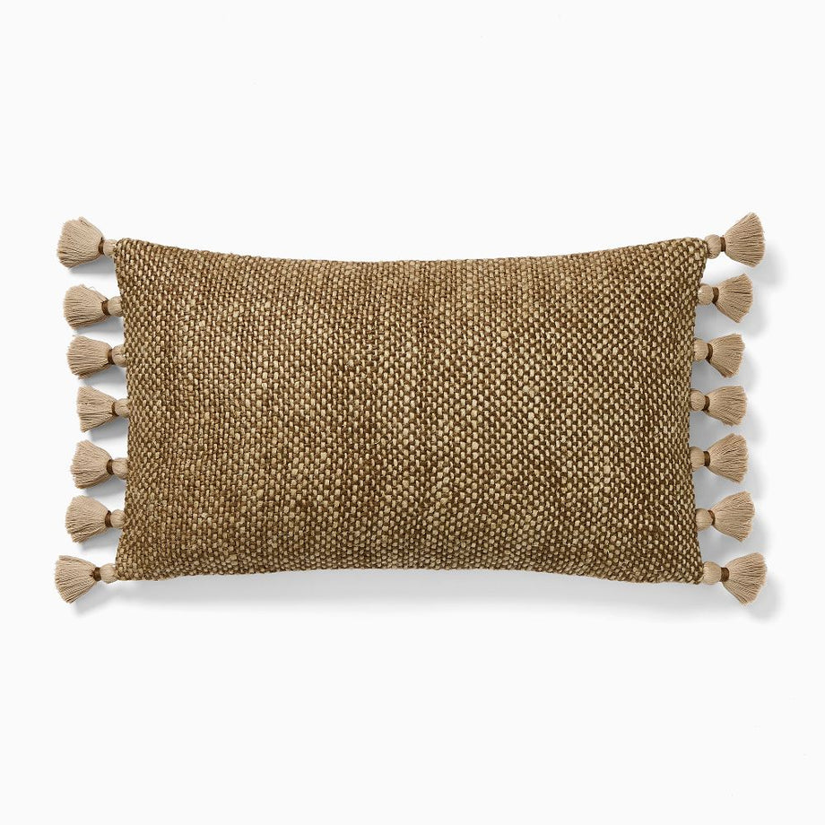 İki Renkli Kalın Keten Püsküllü Yastık Kılıfı 30x53 cm, El Dokuması Şıklık