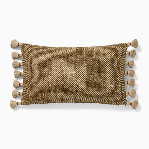 İki Renkli Kalın Keten Püsküllü Yastık Kılıfı 30x53 cm, El Dokuması Şıklık
