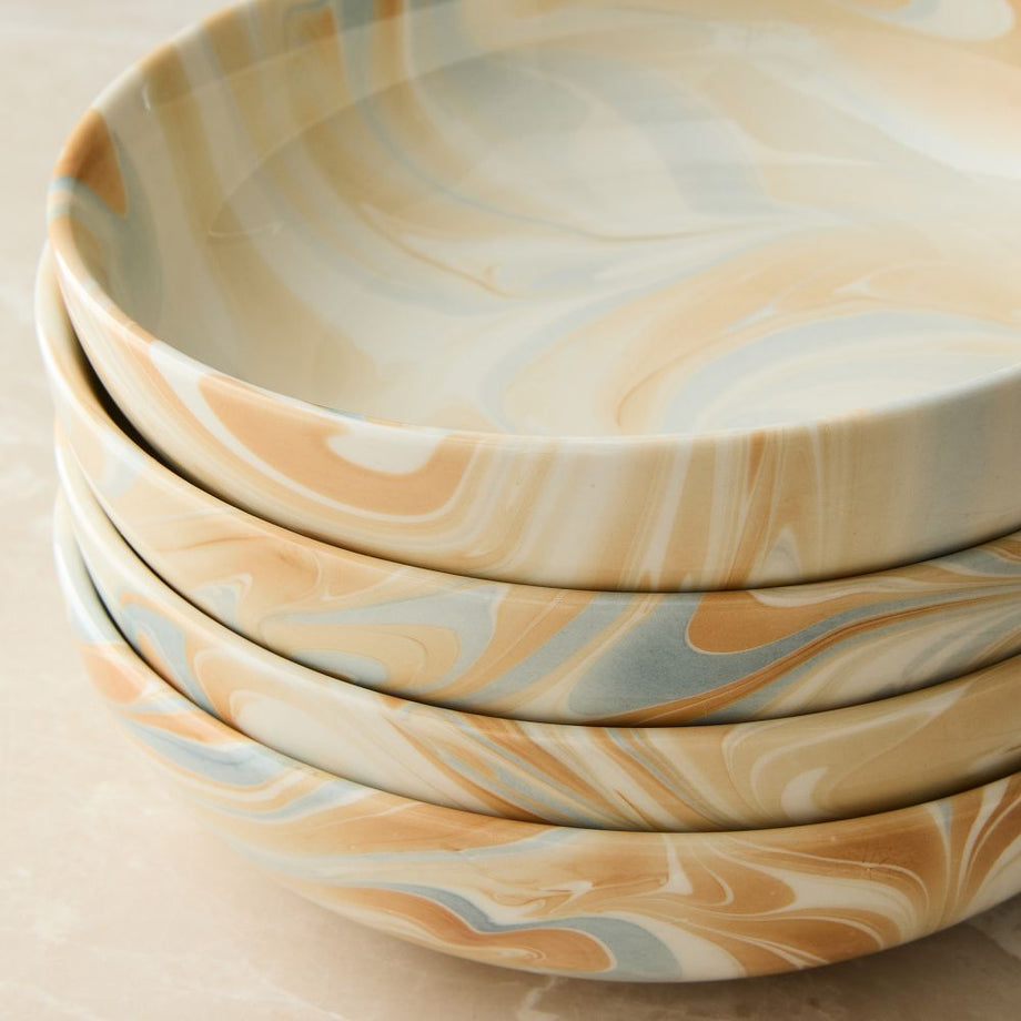 Mermer Swirl Makarna Kasesi, Şık ve Dayanıklı Seramik Tasarım
