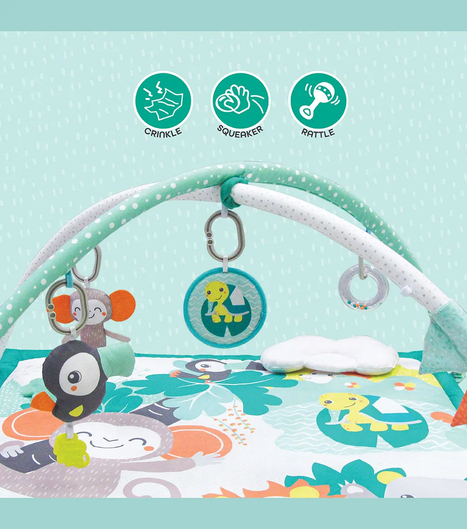 Jungle Friends Bebek Oyun Halısı ve Aktivite Jimnastiği 0 Ay+, Yumuşak Minderli